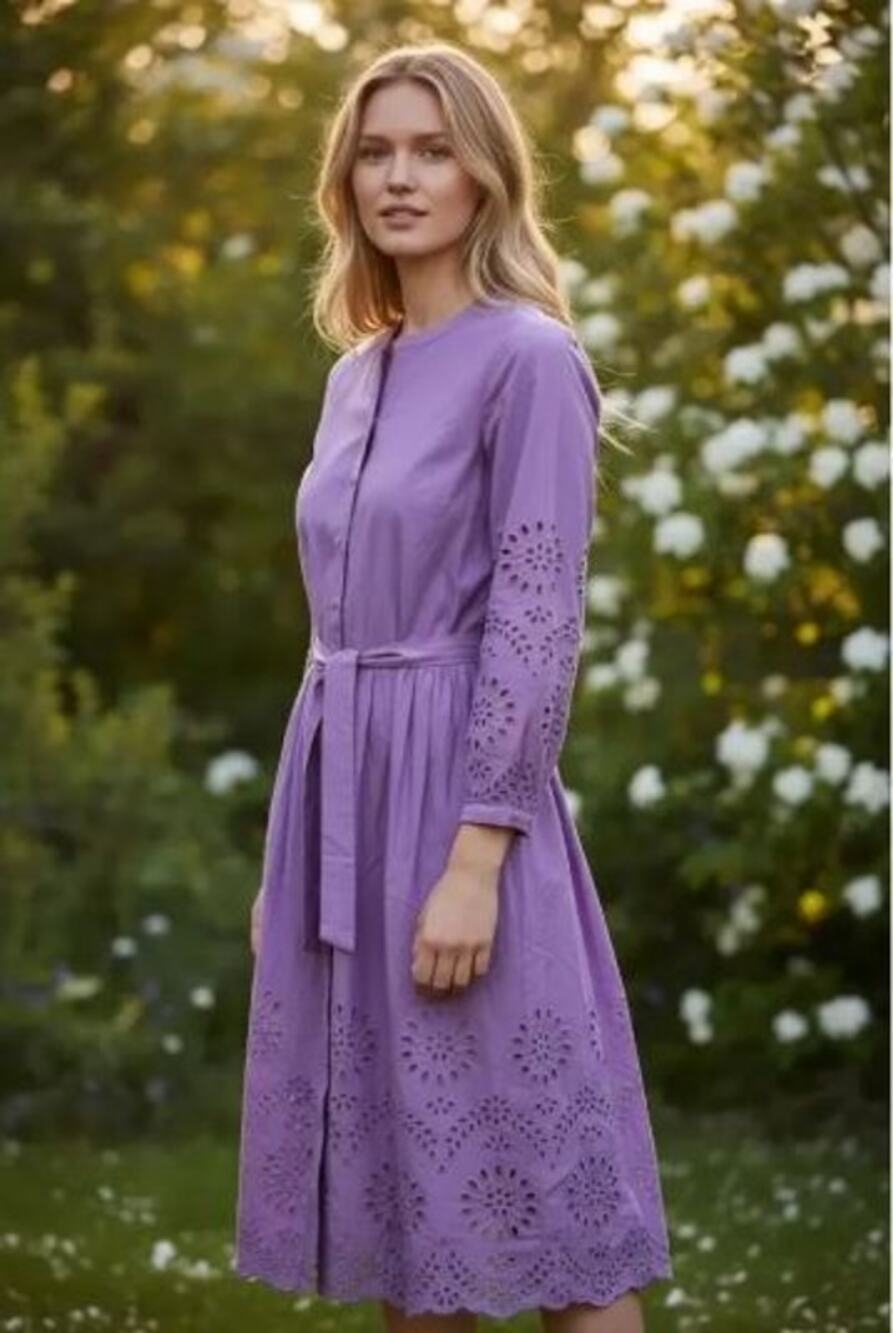 NWT Talbots 16 Wisteria Purple Eyelet Cotton Midi Shirtdress Pockets Belt dress